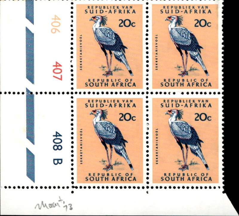 RSA 1971/11 Definitive Issue 20c Cyl. No 406 407 408B