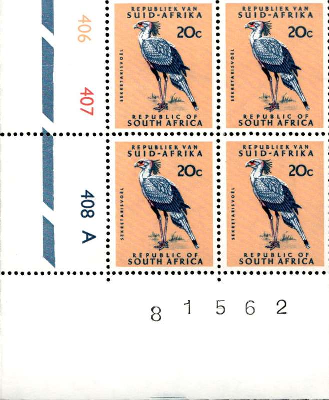 RSA 1971/11 Definitive Issue 20c Cyl. No 406 407 408A