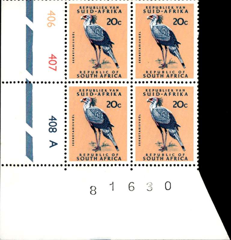 RSA 1971/11 Definitive Issue 20c Cyl. No 406 407 408A