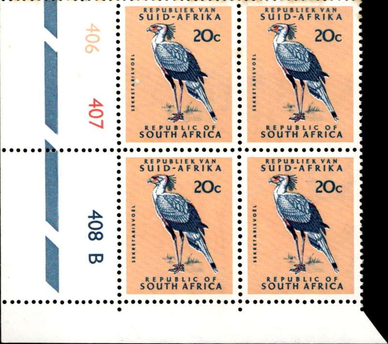 RSA 1971/11 Definitive Issue 20c Cyl. No 406 407 408B