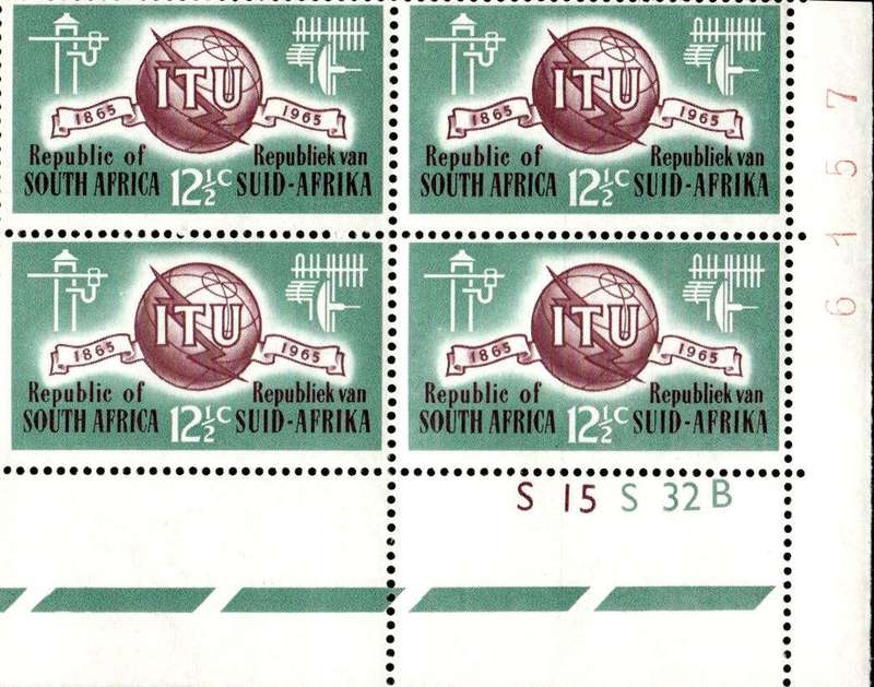 RSA 1965/05/17 I.T.U. Centenary emblem and symbols 12½c Cyl. No S15 S32B