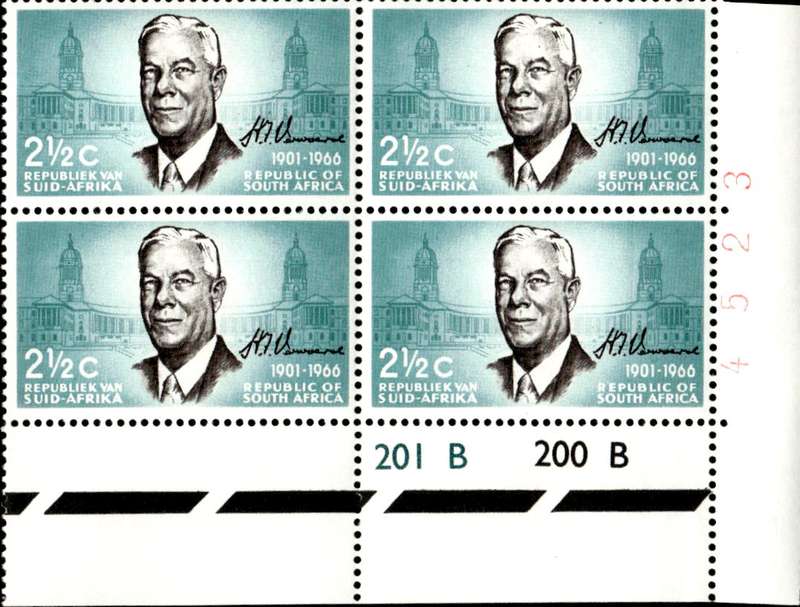 RSA 1966/12/06 Verwoerd Commemoration 2½c Cyl No 201 200B