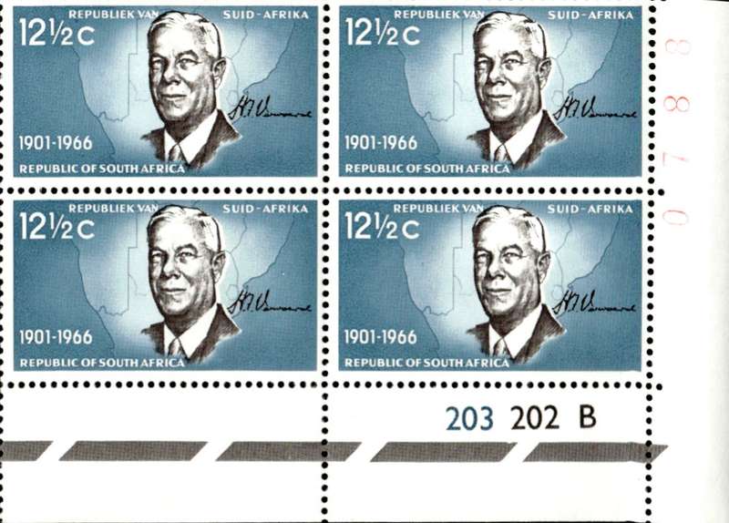 RSA 1966/12/06 Verwoerd Commemoration 12½c Cyl No 203 202B