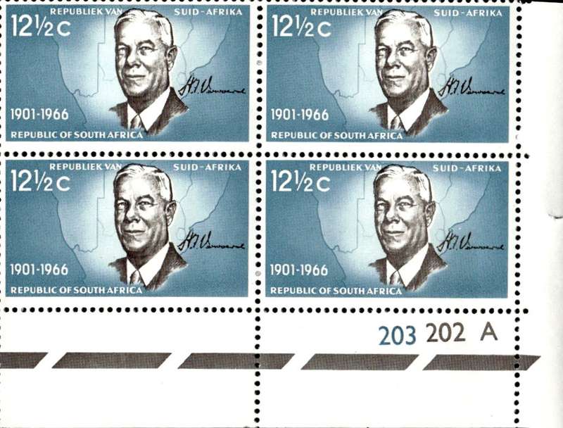 RSA 1966/12/06 Verwoerd Commemoration 12½c Cyl No 203 202A