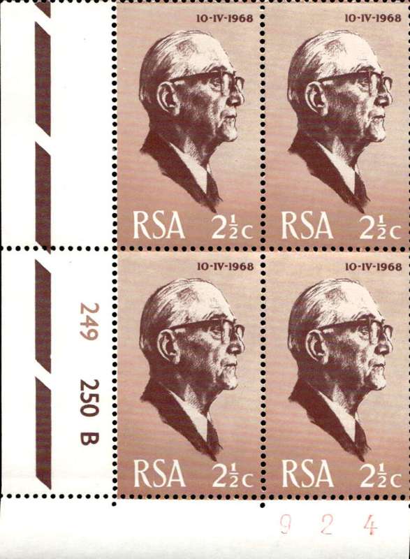 RSA 1968/04/10 Inauguration of President Fouche 2½c Cyl No 249 250B