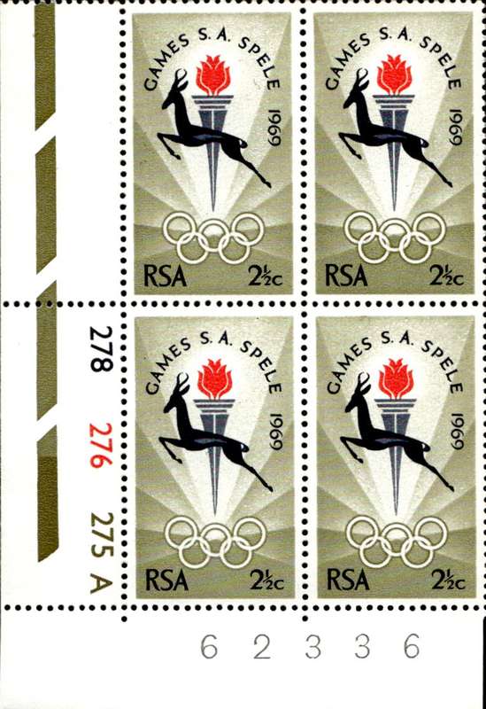 RSA 1969/03/15 S.A. games in Bloemfontein 2½c Cyl No 278 276 275A