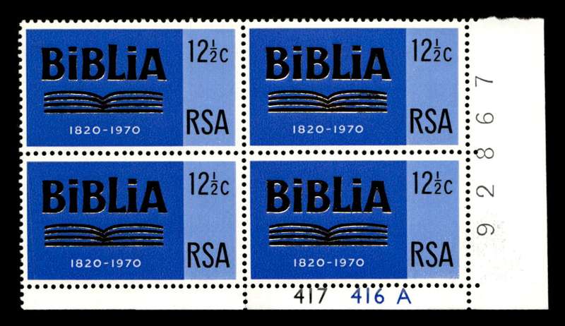 RSA 1970/08/24 150th Anniversary of Bible Society 12½c Cyl No 417 416A