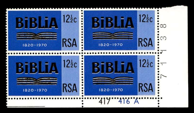 RSA 1970/08/24 150th Anniversary of Bible Society 12½c Cyl No 417 416A