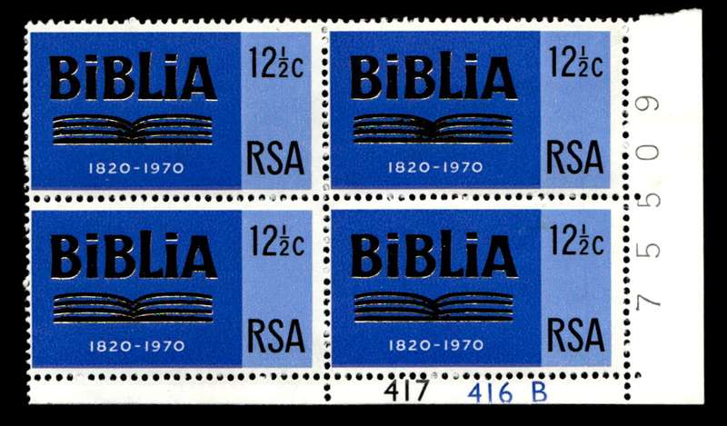 RSA 1970/08/24 150th Anniversary of Bible Society 12½c Cyl No 417 416B