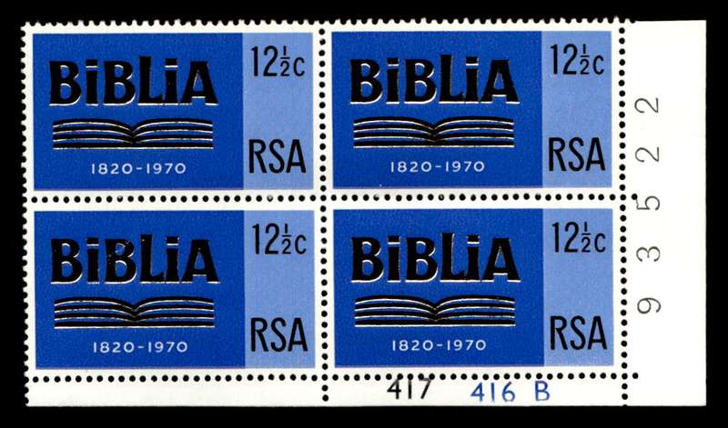 RSA 1970/08/24 150th Anniversary of Bible Society 12½c Cyl No 417 416B