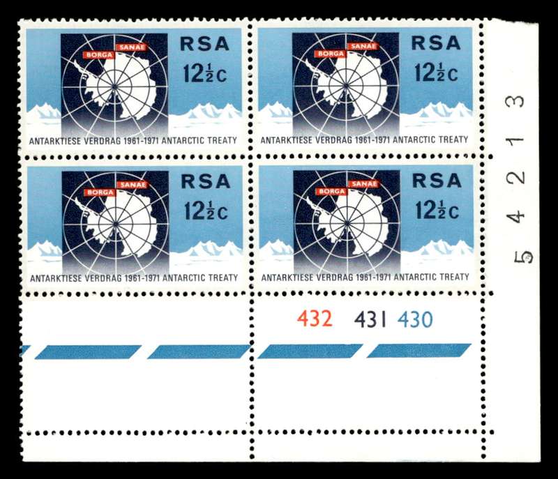 RSA 1971/05/22 International Stamp Exhibition 12½c Cyl No 432 431 430