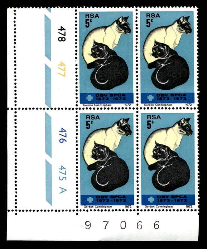 RSA 1972/09/19 Centenary of the S.P.C.A. 5c Cyl No 478 477 476 475A