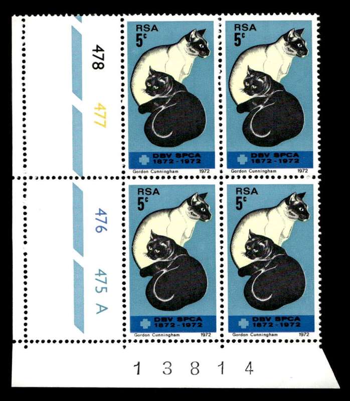 RSA 1972/09/19 Centenary of the S.P.C.A. 5c Cyl No 478 477 476 475A