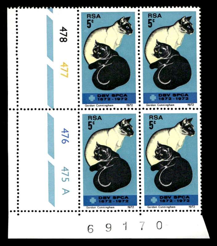 RSA 1972/09/19 Centenary of the S.P.C.A. 5c Cyl No 478 477 476 475A