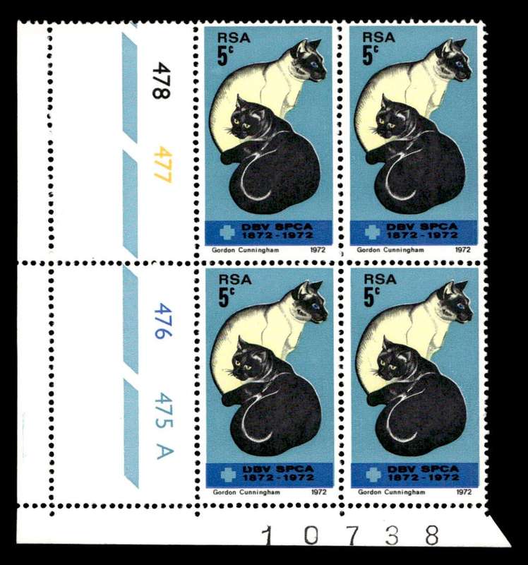 RSA 1972/09/19 Centenary of the S.P.C.A. 5c Cyl No 478 477 476 475A