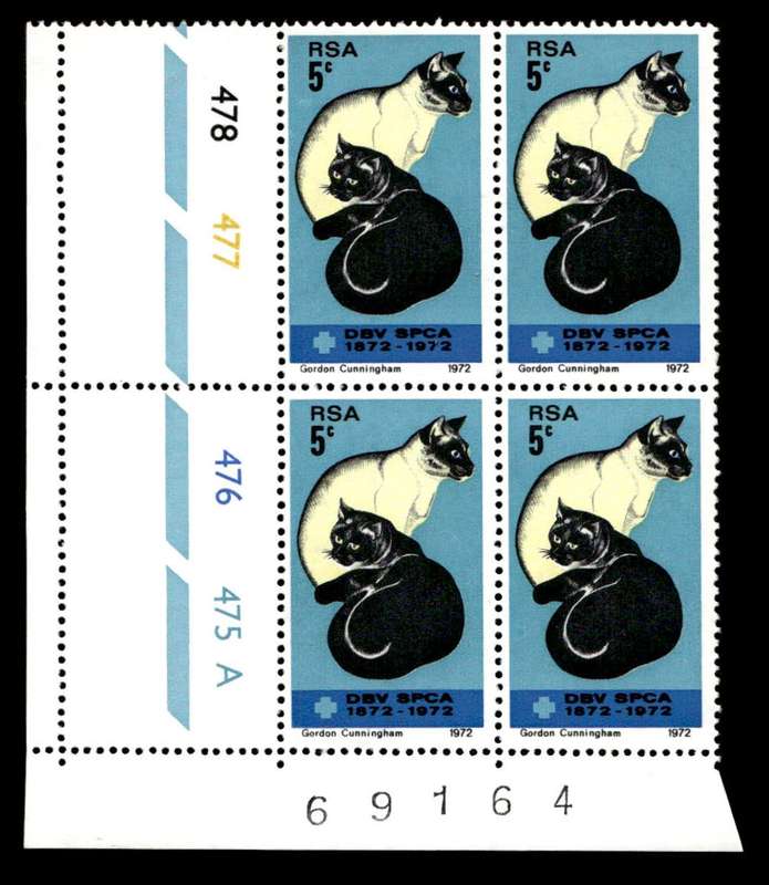 RSA 1972/09/19 Centenary of the S.P.C.A. 5c Cyl No 478 477 476 475A