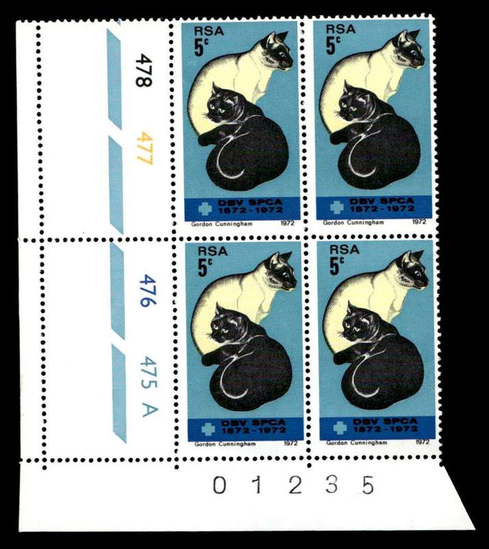 RSA 1972/09/19 Centenary of the S.P.C.A. 5c Cyl No 478 477 476 475A