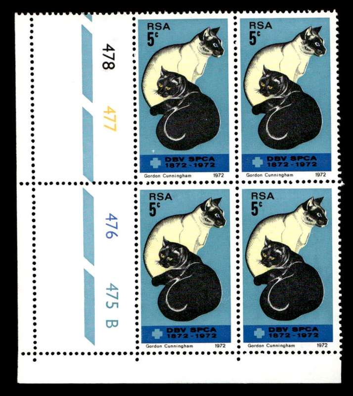 RSA 1972/09/19 Centenary of the S.P.C.A. 5c Cyl No 478 477 476 475B