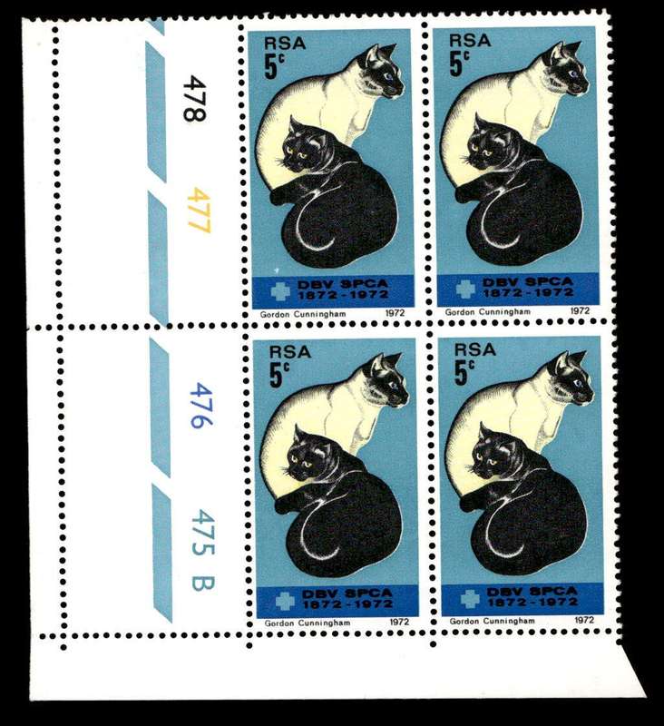 RSA 1972/09/19 Centenary of the S.P.C.A. 5c Cyl No 478 477 476 475B