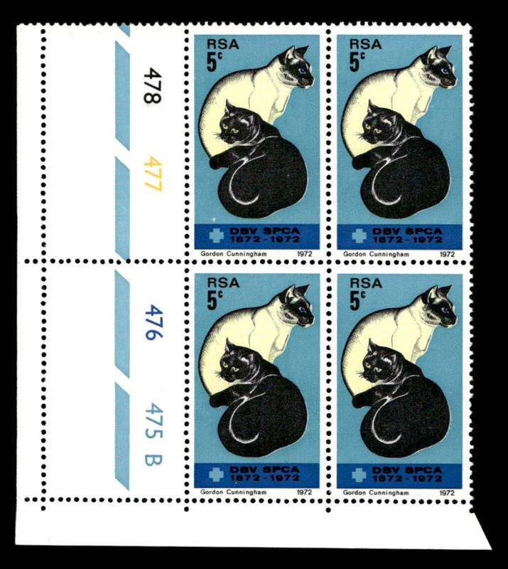 RSA 1972/09/19 Centenary of the S.P.C.A. 5c Cyl No 478 477 476 475B