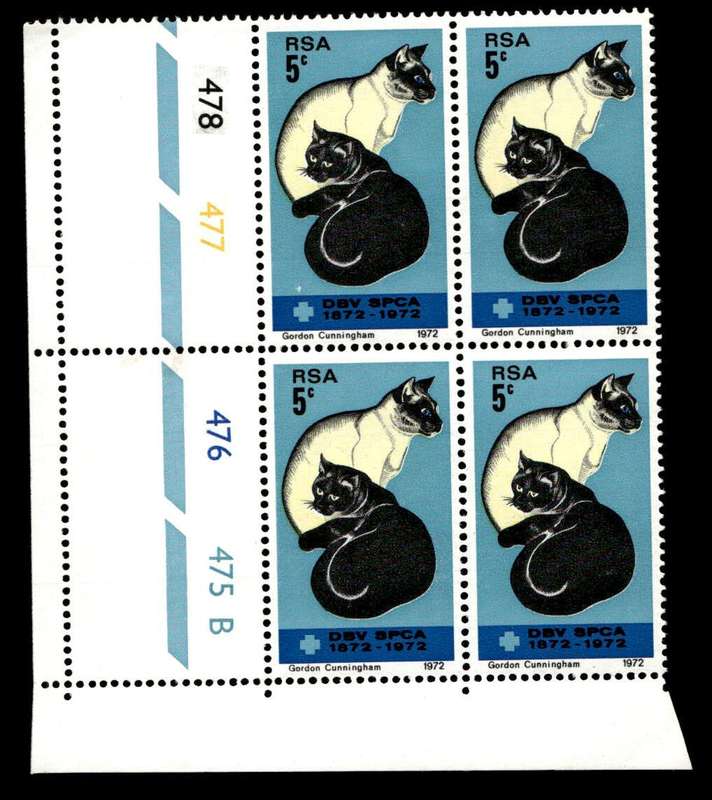 RSA 1972/09/19 Centenary of the S.P.C.A. 5c Cyl No 478 477 476 475B
