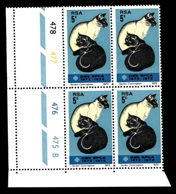 RSA 1972/09/19 Centenary of the S.P.C.A. 5c Cyl No 478 477 476 475B