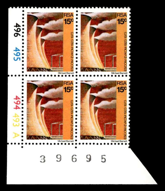RSA 1973/02/01 50th Anniversary of ESCOM 15c Cyl No 496 495 494 493A