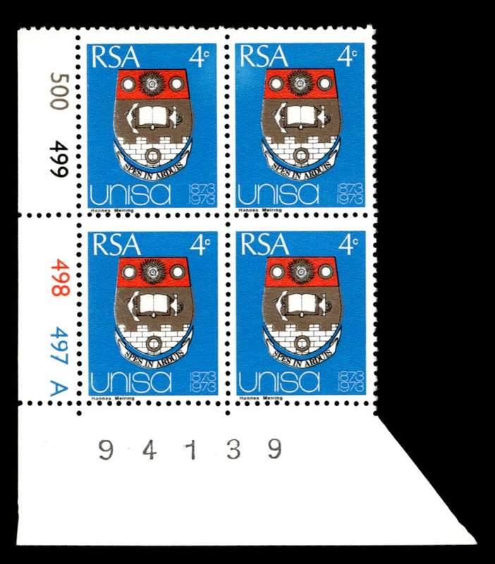 RSA 1973/04/02 Centenary of Unisa 4c Cyl No 500 499 498 497A