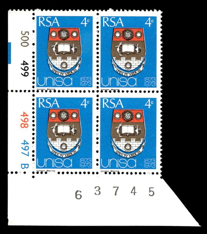 RSA 1973/04/02 Centenary of Unisa 4c Cyl No 500 499 498 497B