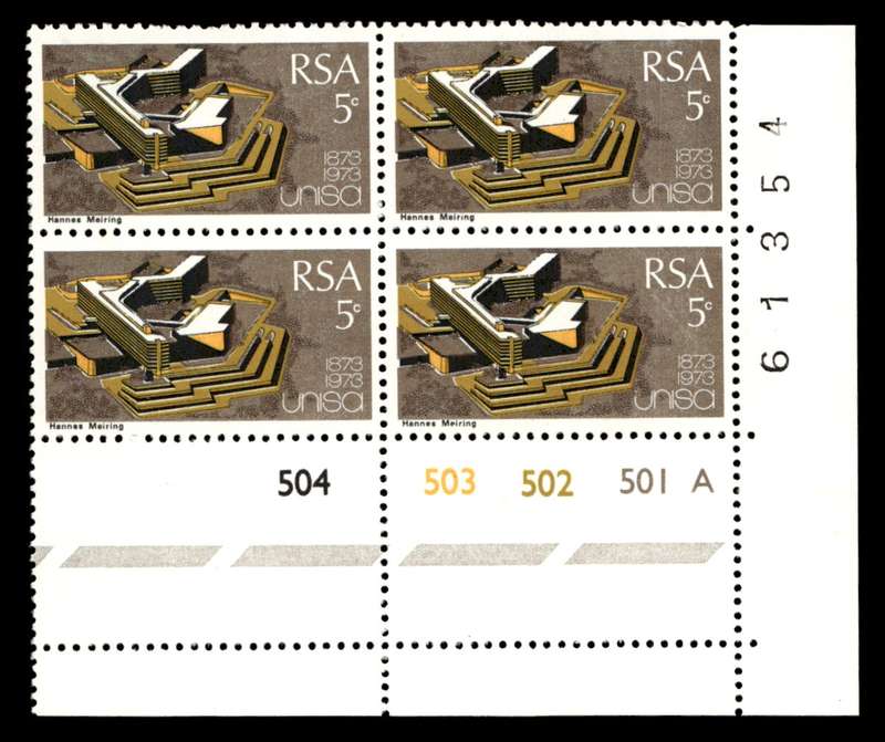 RSA 1973/04/02 Centenary of Unisa 5c Cyl No 504 503 502 501A