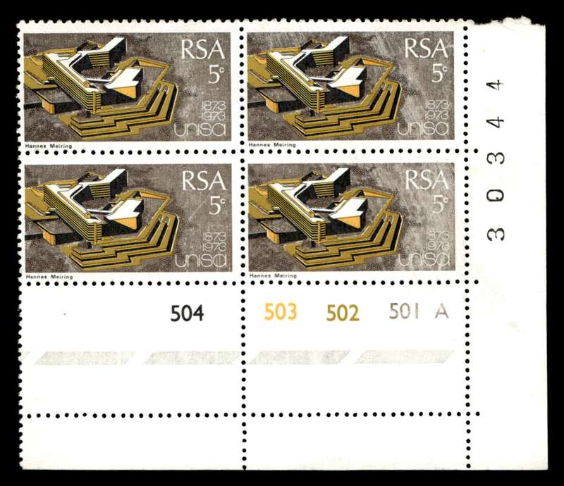 RSA 1973/04/02 Centenary of Unisa 5c Cyl No 504 503 502 501A