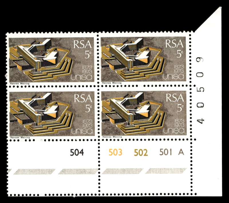 RSA 1973/04/02 Centenary of Unisa 5c Cyl No 504 503 502 501A