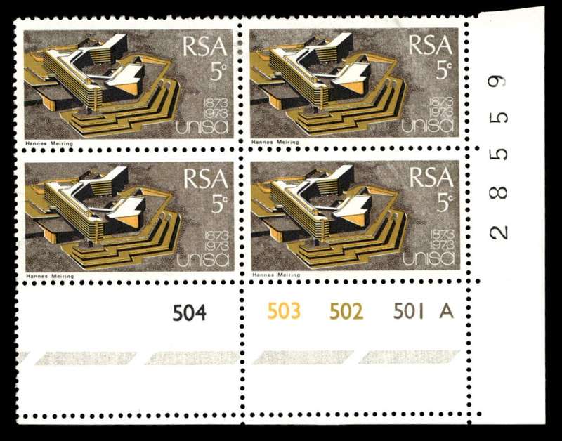 RSA 1973/04/02 Centenary of Unisa 5c Cyl No 504 503 502 501A