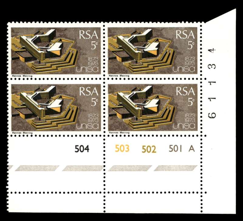 RSA 1973/04/02 Centenary of Unisa 5c Cyl No 504 503 502 501A