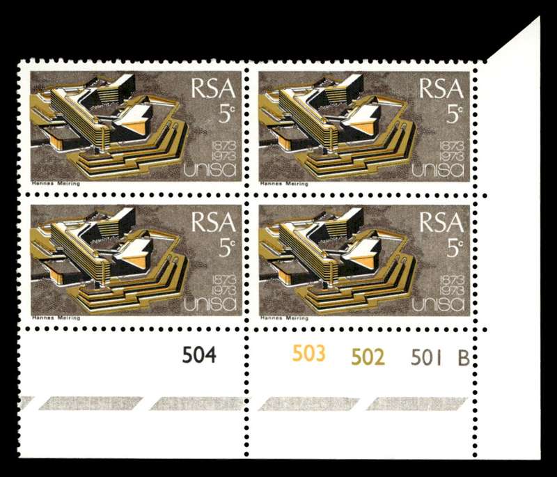 RSA 1973/04/02 Centenary of Unisa 5c Cyl No 504 503 502 501B