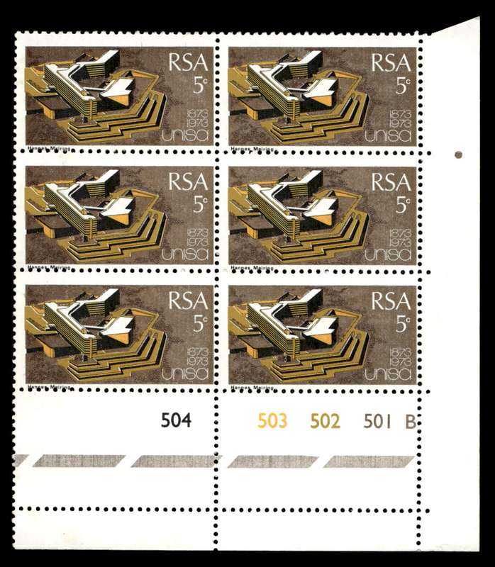 RSA 1973/04/02 Centenary of Unisa 5c Cyl No 504 503 502 501B