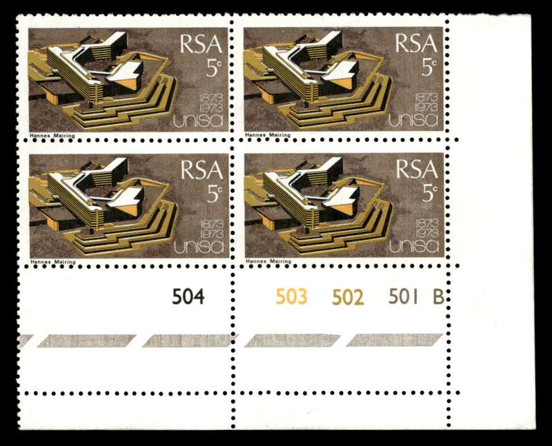RSA 1973/04/02 Centenary of Unisa 5c Cyl No 504 503 502 501B