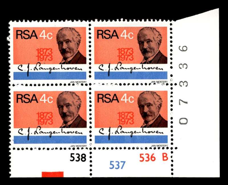 RSA 1973/08/01 Birth Centenary of C. J. Langenhoven 4c Cyl No 538 537 536B