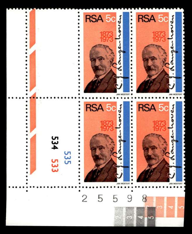 RSA 1973/08/01 Birth Centenary of C. J. Langenhoven 5c Cyl No 535 534 533