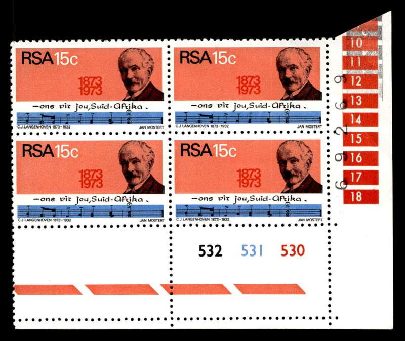 RSA 1973/08/01 Birth Centenary of C. J. Langenhoven 15c Cyl No 532 531 530