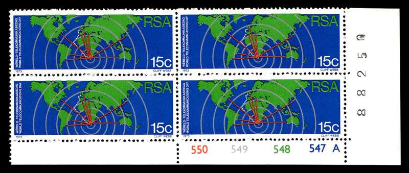 RSA 1973/10/01 World Telecommunications Day 15c Cyl No 550 549 548 547A