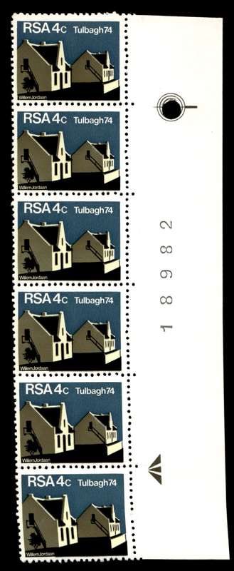 RSA 1974/03/14 Restoration of Tulbagh 4c *6 stamps Arrow block