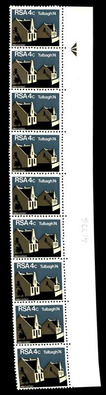 RSA 1974/03/14 Restoration of Tulbagh 4c *9 stamps Arrow block