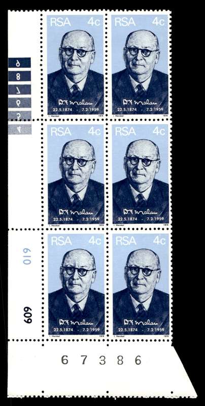 RSA 1974/05/22 Birth Centenary of Prime Minister D.F. Malan 4c Control Blocks