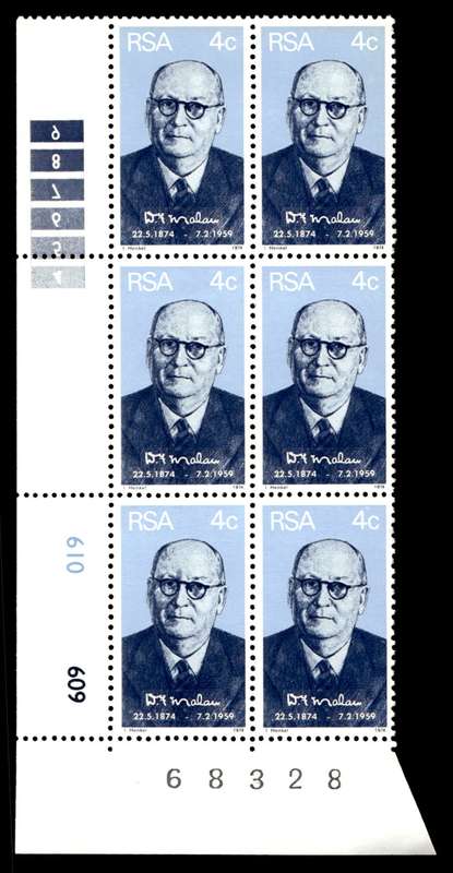 RSA 1974/05/22 Birth Centenary of Prime Minister D.F. Malan 4c Control Blocks