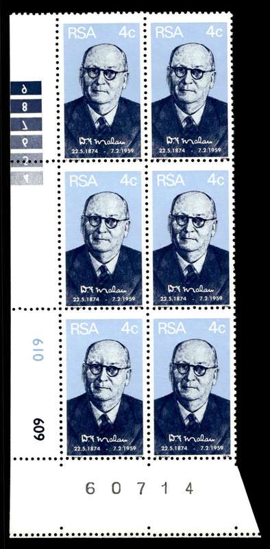 RSA 1974/05/22 Birth Centenary of Prime Minister D.F. Malan 4c Control Blocks
