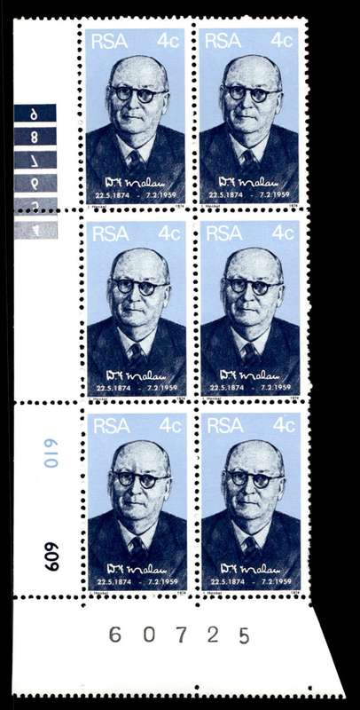RSA 1974/05/22 Birth Centenary of Prime Minister D.F. Malan 4c Control Blocks