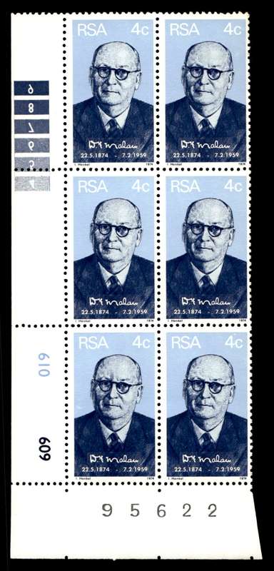 RSA 1974/05/22 Birth Centenary of Prime Minister D.F. Malan 4c Control Blocks