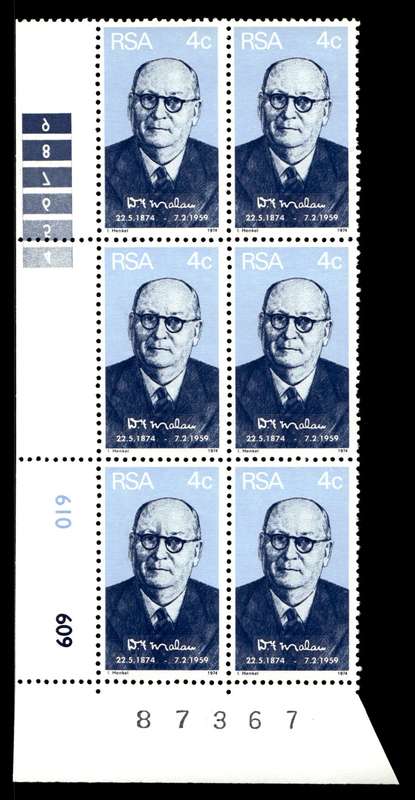 RSA 1974/05/22 Birth Centenary of Prime Minister D.F. Malan 4c Control Blocks