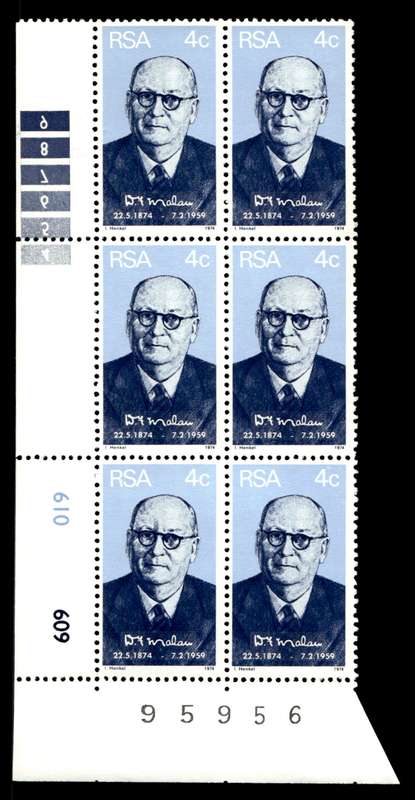 RSA 1974/05/22 Birth Centenary of Prime Minister D.F. Malan 4c Control Blocks